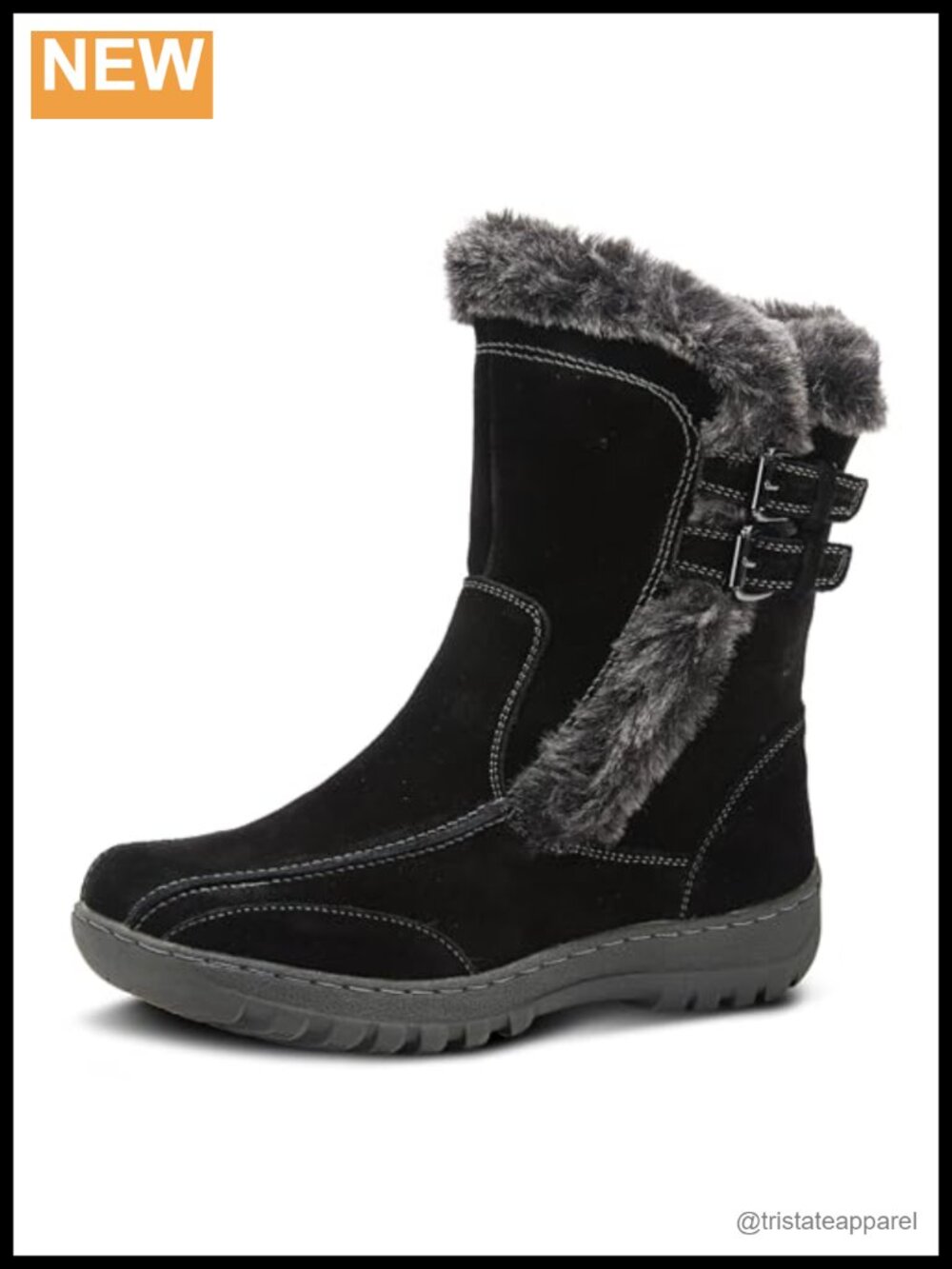 Waterproof Suede Faux Fur Lined Mid-Calf Winter Snow Boots with Zipper